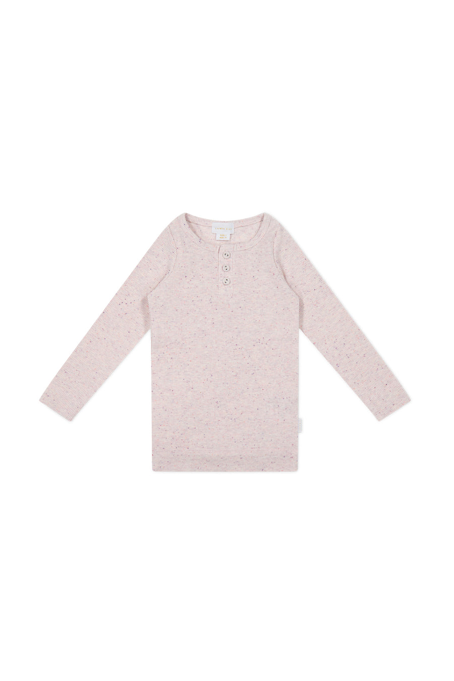 Organic Cotton Fine Rib Long Sleeve Henley - Tulip Fleck Childrens Top from Jamie Kay NZ