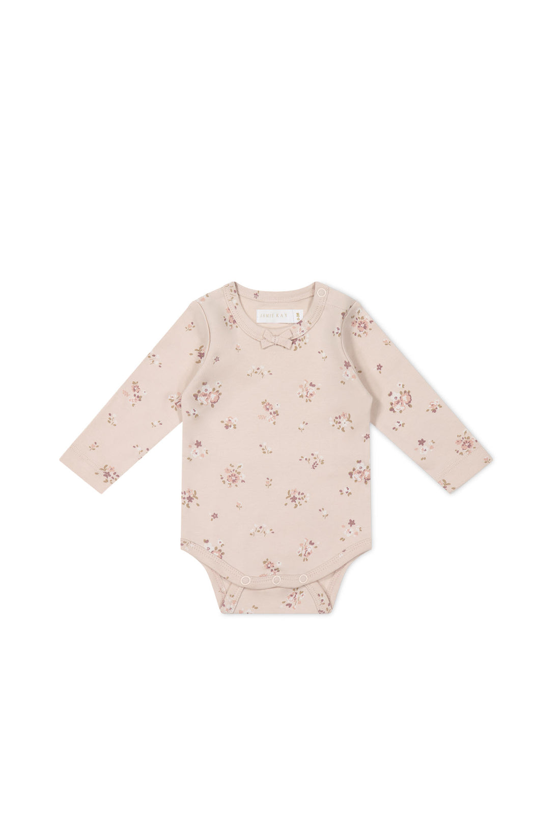 Organic Cotton Long Sleeve Bodysuit - Petite Fleur Soft Peony Childrens Bodysuit from Jamie Kay NZ