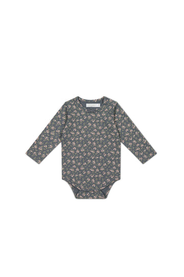 Organic Cotton Long Sleeve Bodysuit - Rosalie Floral Lava Childrens Bodysuit from Jamie Kay NZ