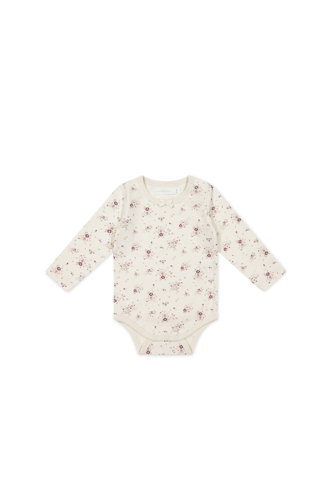 Organic Cotton Long Sleeve Bodysuit - Sweet William Floral Natural Childrens Bodysuit from Jamie Kay NZ