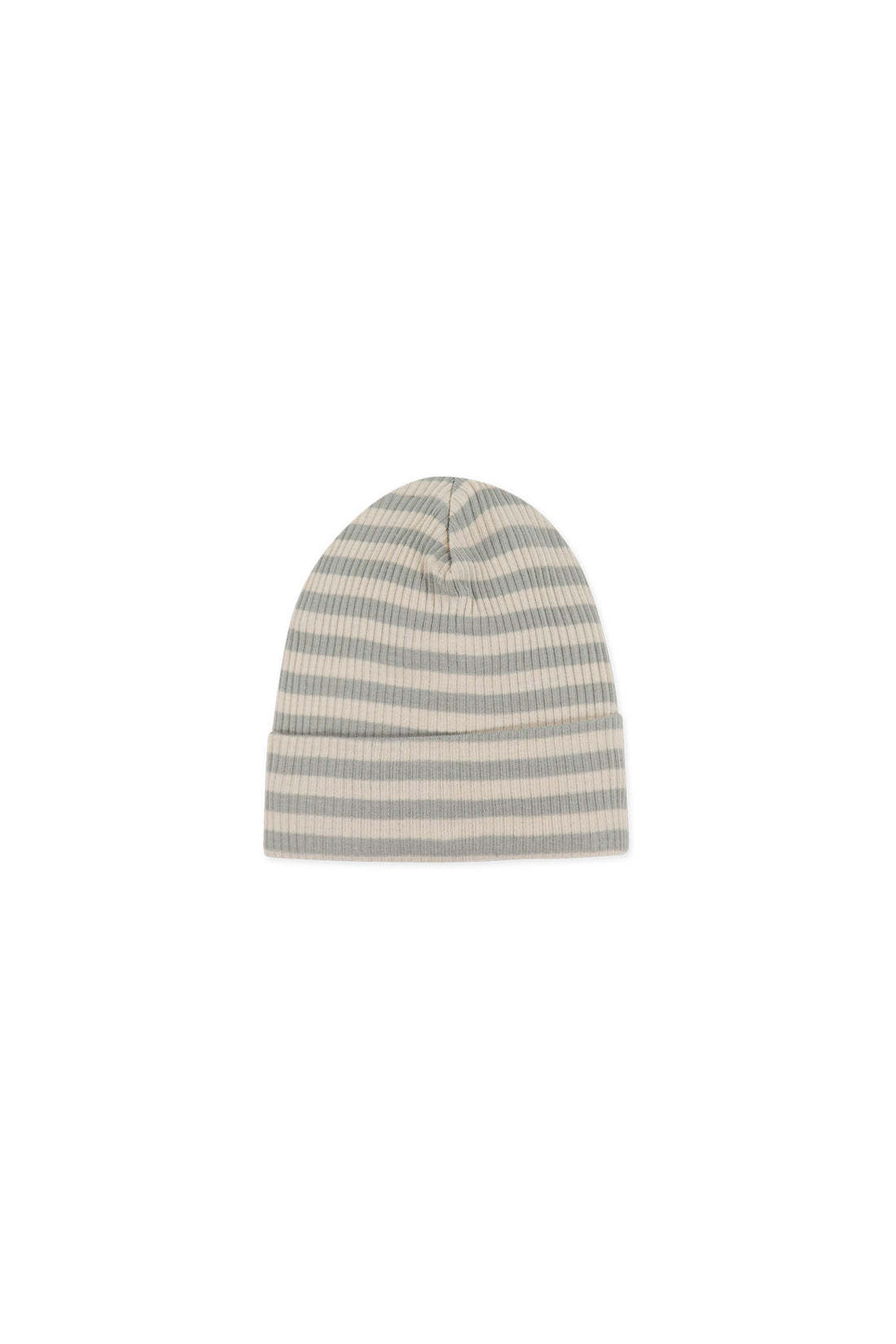 Organic Cotton Modal Lennon Beanie - Narrow Stripe Willow/Soft Clay Childrens Hat from Jamie Kay NZ