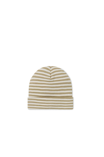 Organic Cotton Modal Lennon Beanie - Narrow Stripe Balm/Cloud Childrens Hat from Jamie Kay NZ