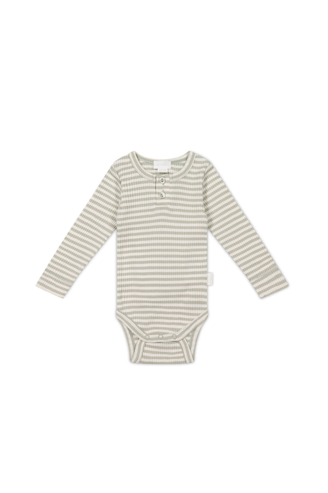 Organic Cotton Modal Long Sleeve Bodysuit - Narrow Stripe Moss/Cloud Childrens Bodysuit from Jamie Kay NZ