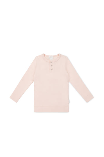 Organic Cotton Modal Long Sleeve Henley - Dainty Pink Childrens Top from Jamie Kay NZ