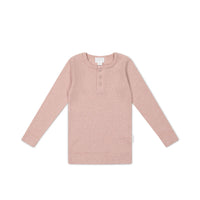 Organic Cotton Modal Long Sleeve Henley - Peony Marle Childrens Top from Jamie Kay NZ