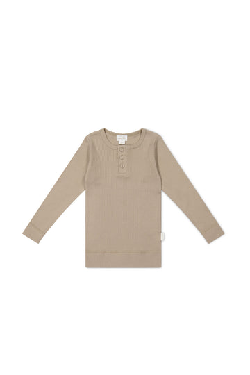 Organic Cotton Modal Long Sleeve Henley - Vintage Taupe Childrens Top from Jamie Kay NZ
