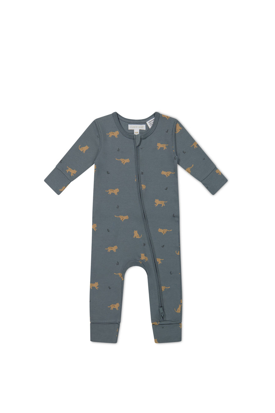 Organic Cotton Reese Zip Onepiece - Lenny Leopard Smoke Childrens Onepiece from Jamie Kay NZ