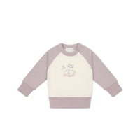 Organic Cotton Tao Sweatshirt - Parchment Kitty Teacup Lilac Childrens Top from Jamie Kay NZ