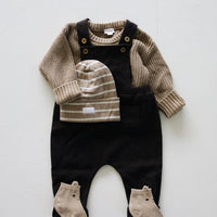 Organic Cotton Fine Rib Beanie - Elias Stripe Sable Marle Childrens Hat from Jamie Kay NZ