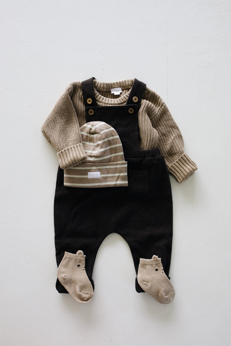 Organic Cotton Fine Rib Beanie - Elias Stripe Sable Marle Childrens Hat from Jamie Kay NZ