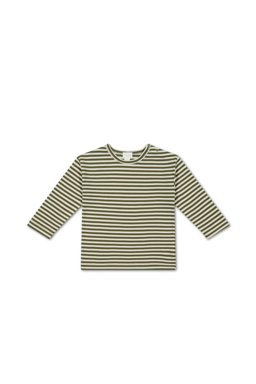 Pima Cotton Arnold Long Sleeve Top - Narrow Stripe Deep Olive/Soft Clay Childrens Top from Jamie Kay NZ