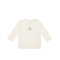 Pima Cotton Arnold Long Sleeve Top - Parchment Petite Cherry Childrens Top from Jamie Kay NZ