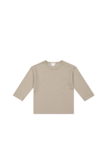 Pima Cotton Arnold Long Sleeve Top - Vintage Taupe/Cloud Stripe Childrens Top from Jamie Kay NZ