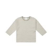 Pima Cotton Arnold Long Sleeve Top - Narrow Stripe Moss/Cloud Childrens Top from Jamie Kay NZ