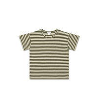 Pima Cotton Hunter Tee - Narrow Stripe Deep Olive/Soft Clay Childrens Top from Jamie Kay NZ