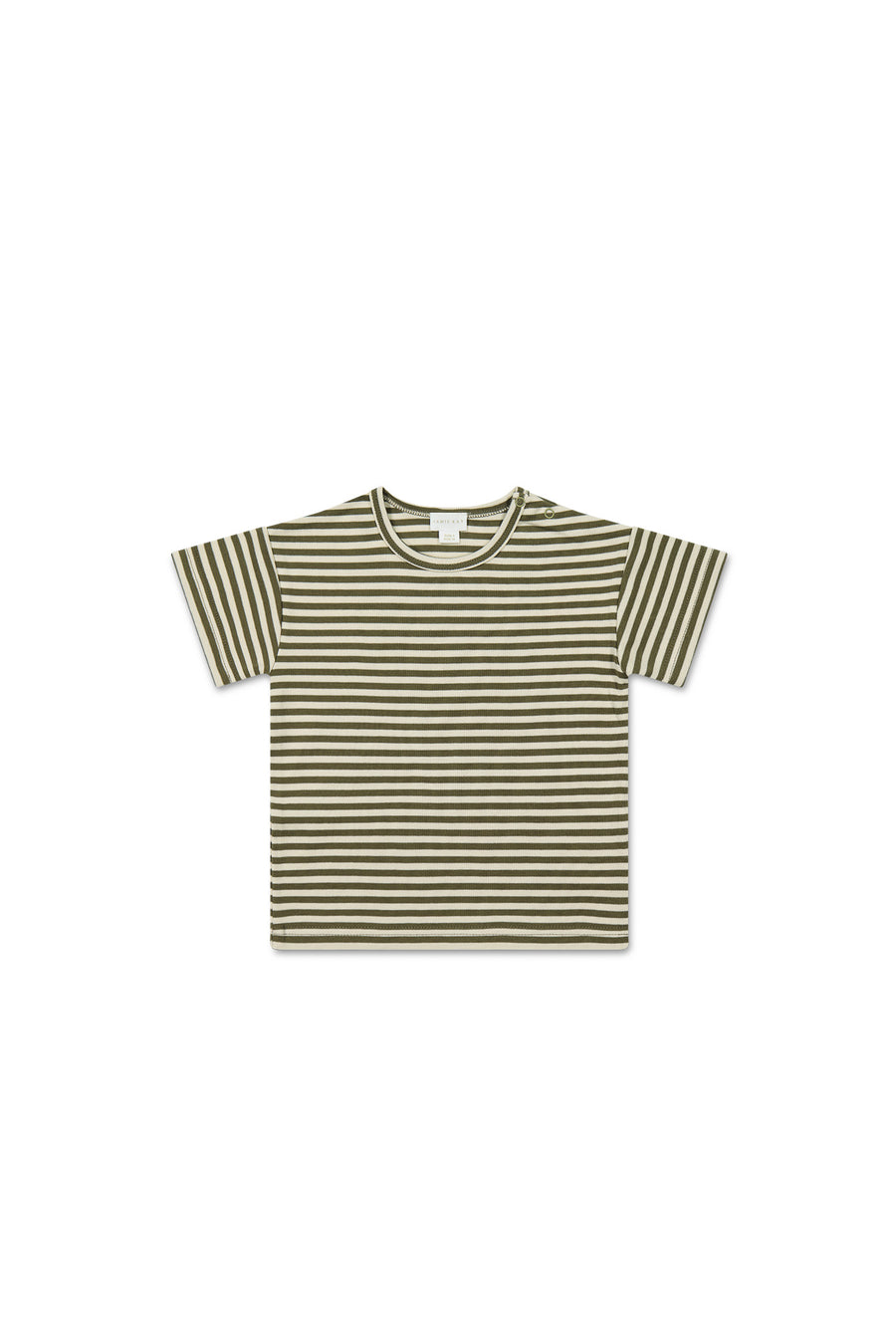 Pima Cotton Hunter Tee - Narrow Stripe Deep Olive/Soft Clay Childrens Top from Jamie Kay NZ