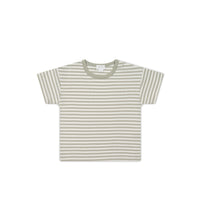 Pima Cotton Hunter Tee - Narrow Stripe Moss/Cloud Childrens Top from Jamie Kay NZ