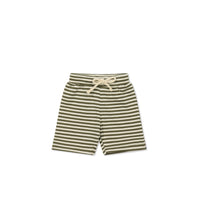 Pima Cotton Marley Short - Narrow Stripe Deep Olive/Soft Clay Childrens Short from Jamie Kay NZ