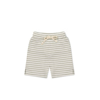 Pima Cotton Marley Short - Narrow Stripe Moss/Cloud Childrens Short from Jamie Kay NZ