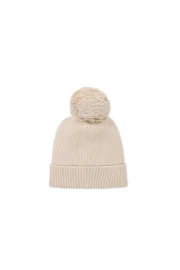 Pom Pom Hat - Oatmeal Marle Childrens Hat from Jamie Kay NZ