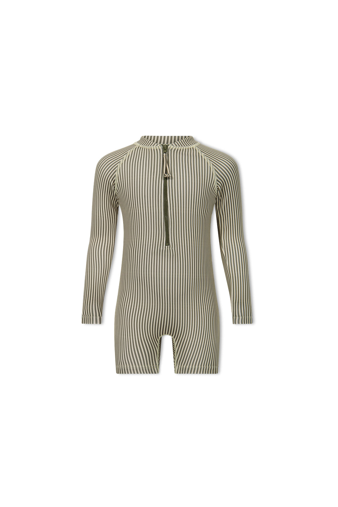 Rocco Suit - Fine Vertical Stripe Dark Olive Childrens Swimwear from Jamie Kay NZ