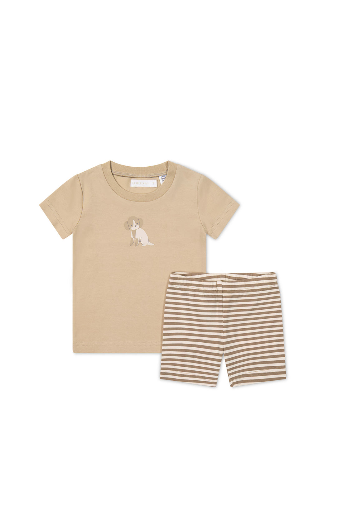 Short Sleeve Pyjama Set - Cashew/Narrow Stripe Sepia Childrens Pyjama from Jamie Kay NZ