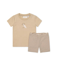 Short Sleeve Pyjama Set - Cashew/Narrow Stripe Sepia Childrens Pyjama from Jamie Kay NZ