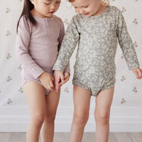 Organic Cotton Modal Long Sleeve Bodysuit - Mushroom Marle Childrens Bodysuit from Jamie Kay NZ