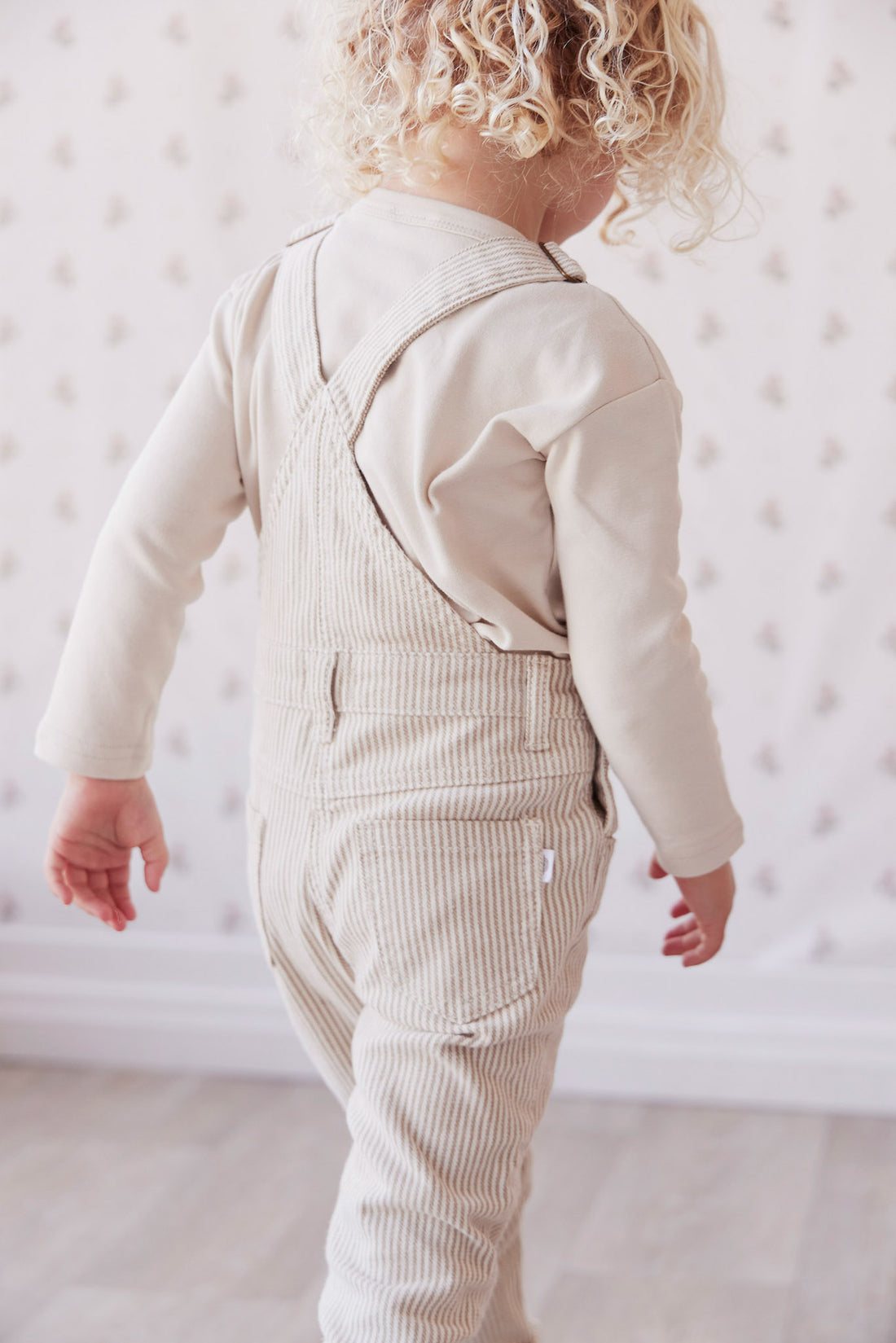 Jordie Cotton Twill Overall - Balm/Cloud Stripe Childrens Overall from Jamie Kay NZ