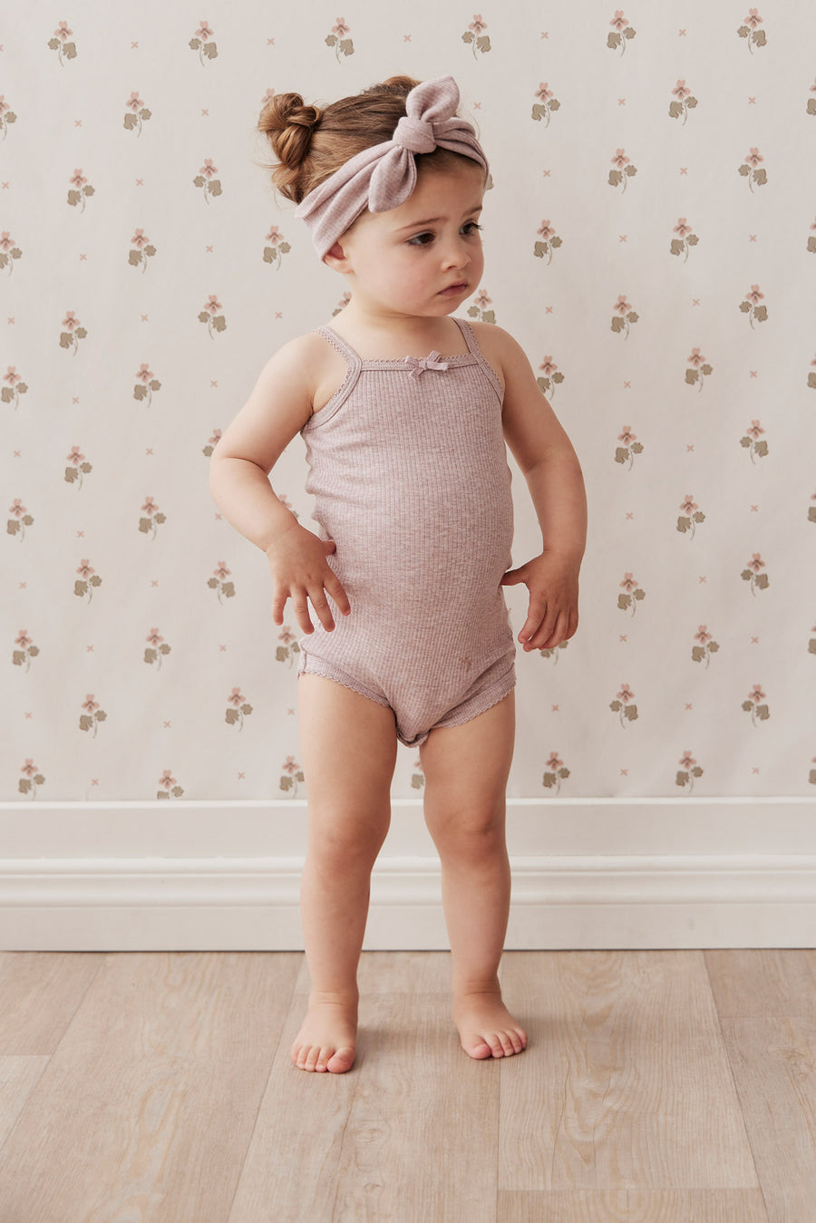 Organic Cotton Modal Singlet Bodysuit - Mushroom Marle Childrens Bodysuit from Jamie Kay NZ