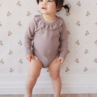 Pima Cotton Fayette Long Sleeve Bodysuit - Mushroom Marle Childrens Bodysuit from Jamie Kay NZ