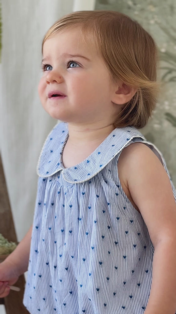 Organic Cotton Wisteria Playsuit - Mon Amour Stripe Indigo Childrens Playsuit from Jamie Kay NZ