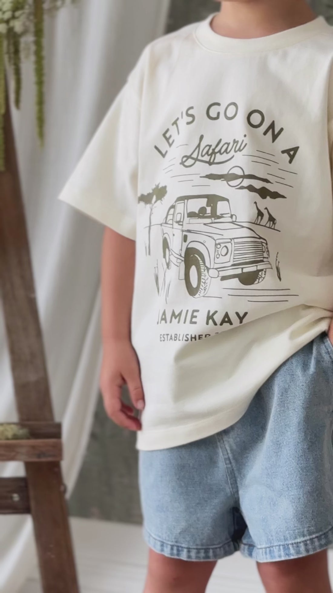 Organic Cotton Bjorn Tee - Parchment Safari Truck Childrens Top from Jamie Kay NZ
