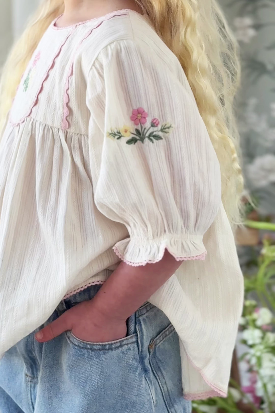 Organic Cotton Zadie Dress - Vanilla Embroidery Pink Childrens Dress from Jamie Kay NZ