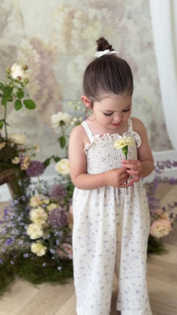 Organic Cotton Arabella Jumpsuit - Juniper Fields Blue Childrens Jumpsuit from Jamie Kay NZ