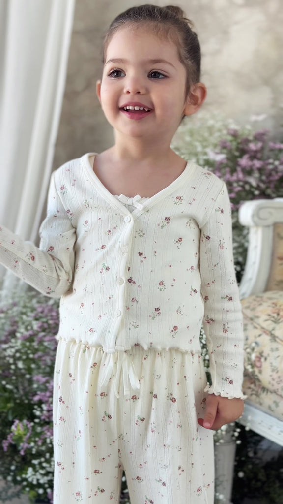 Organic Cotton Pointelle Carine Pant - Eloise Egret Childrens Pant from Jamie Kay NZ