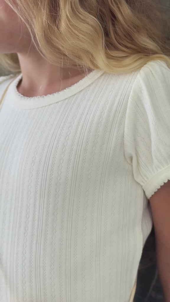 Organic Cotton Pointelle Rhea Top - Parchment Childrens Top from Jamie Kay NZ