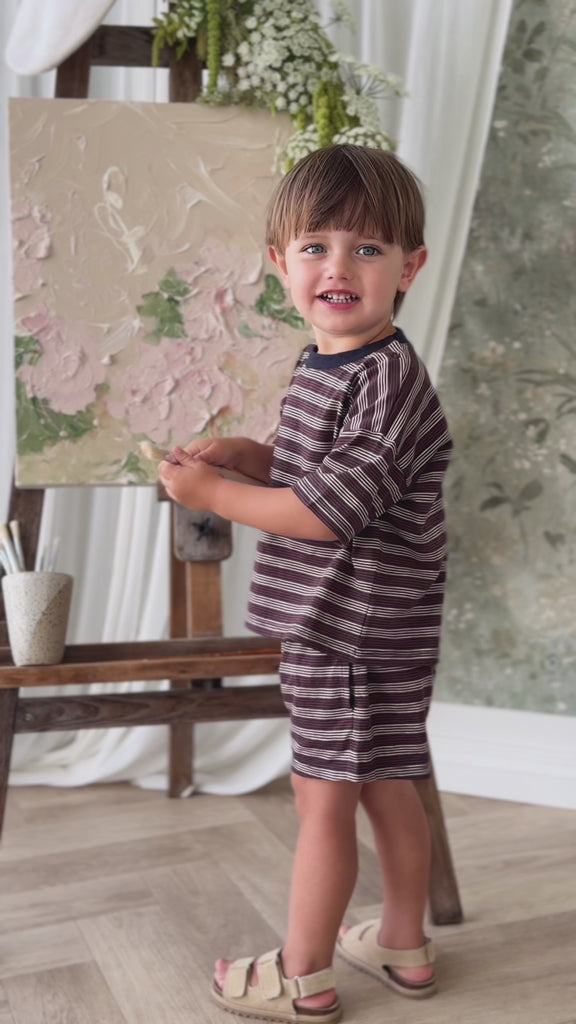 Slub Cotton Iver Short - Regal Stripe Childrens Shorts from Jamie Kay NZ