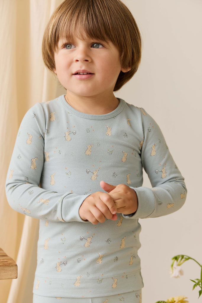 Organic Cotton Amory Long Sleeve Pyjama Set-Lapin Jardin Blue Childrens Pyjama from Jamie Kay NZ