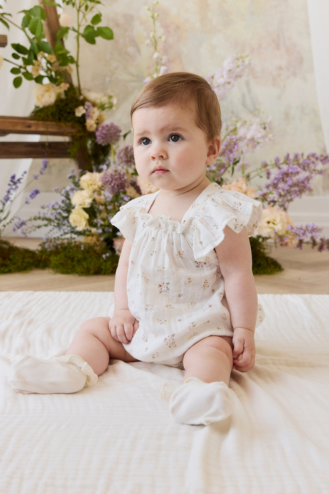 Organic Cotton Muslin Harriet Playsuit - Ayla Whisper Childrens Playsuit from Jamie Kay NZ