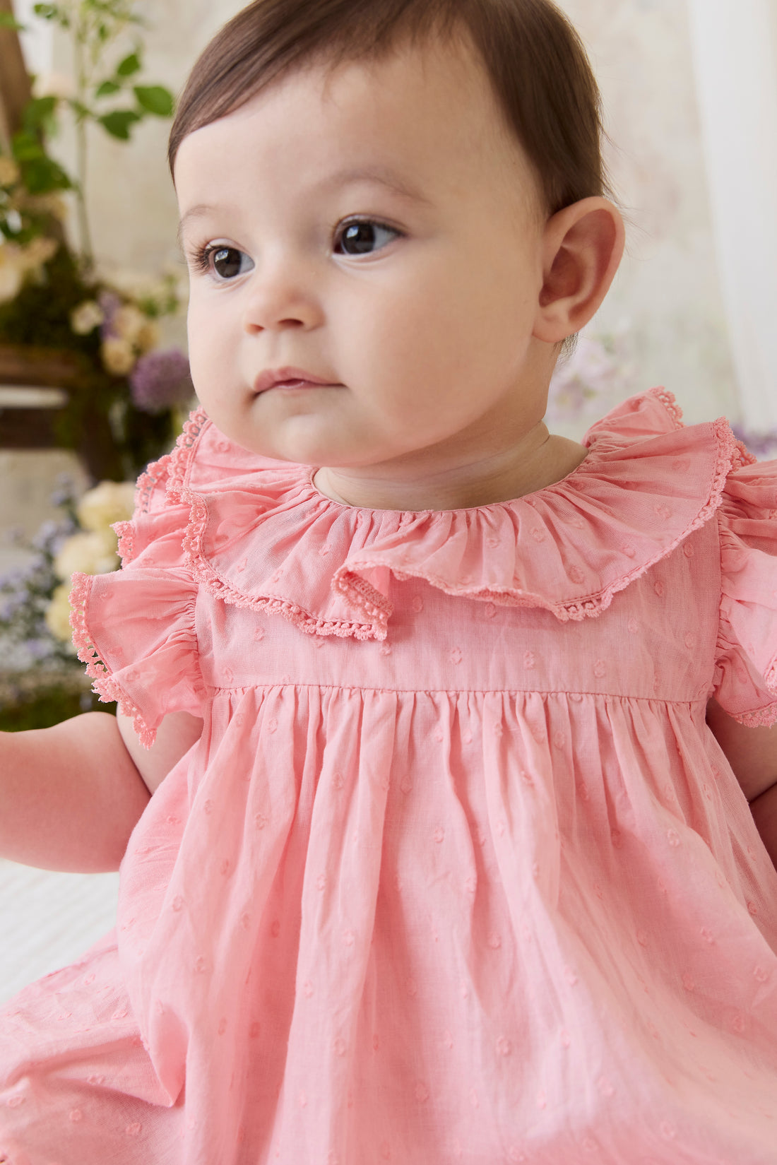 Organic Cotton Frannie Playsuit - Swiss Pink Childrens Playsuit from Jamie Kay NZ