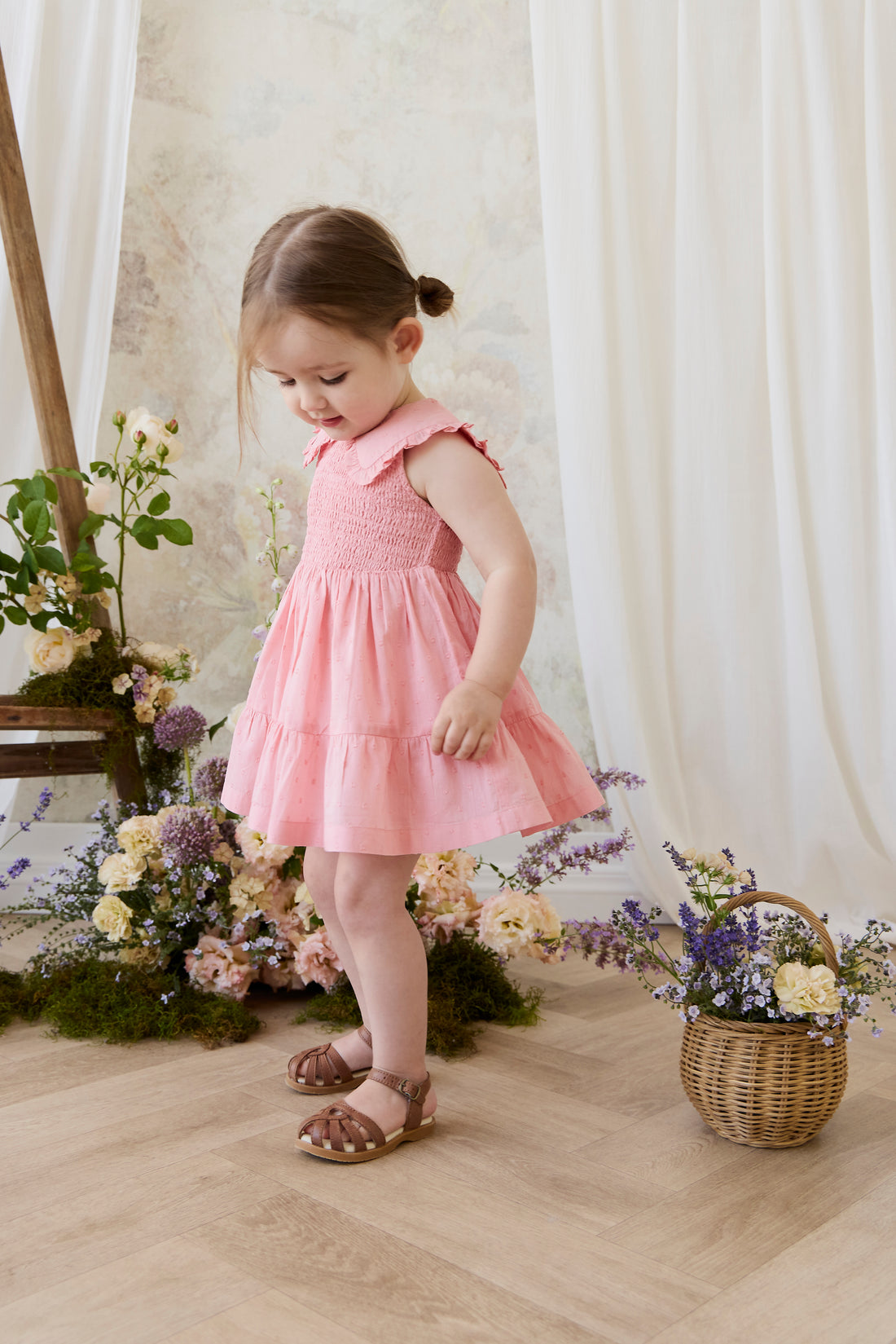 Organic Cotton Claudine Dress - Swiss Pink Childrens Dress from Jamie Kay NZ