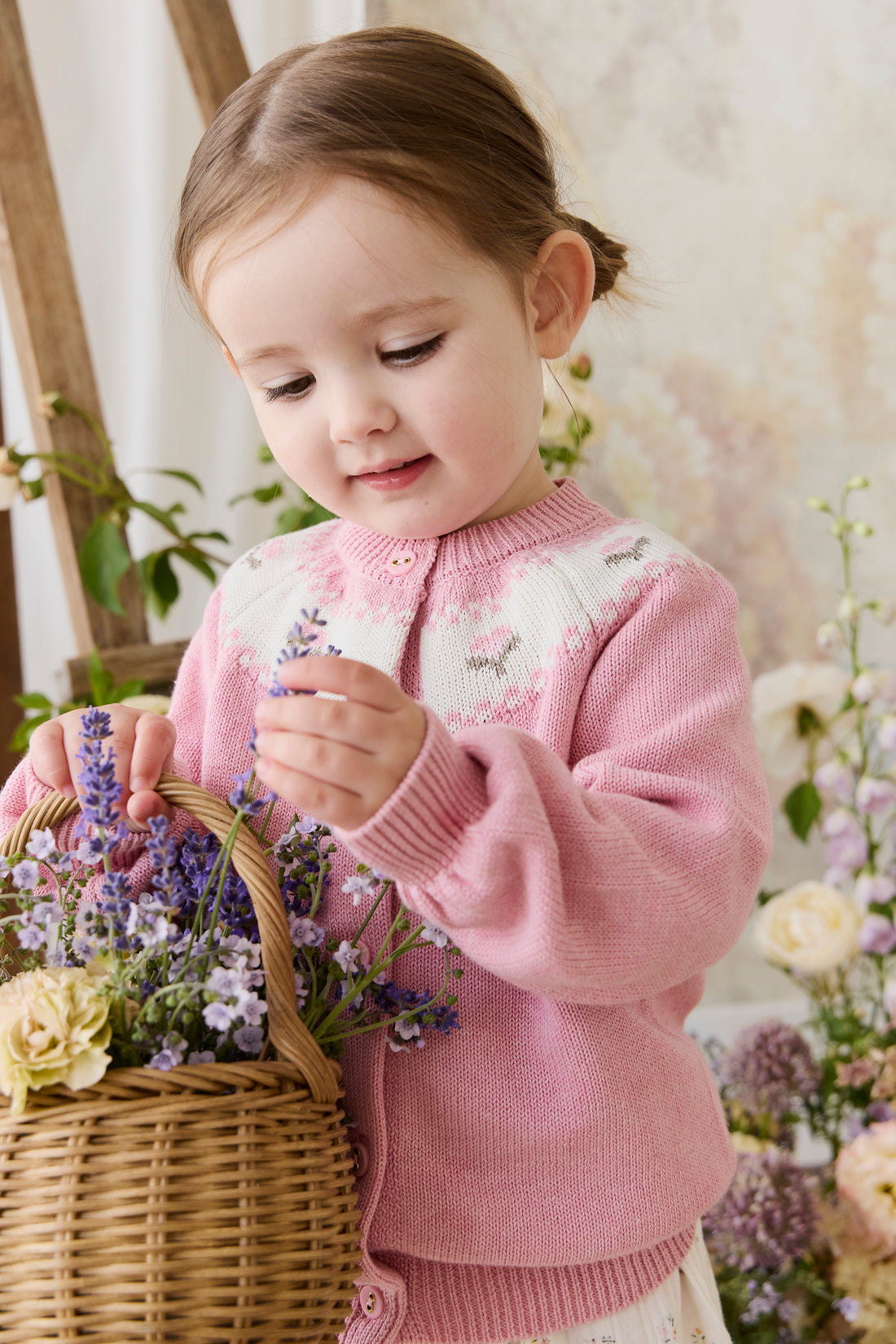 Annette Cardigan - Annette Jacquard - Pink Flutter Marle Childrens Top from Jamie Kay NZ