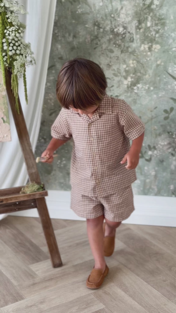 Organic Cotton Silas Shirt - Cabin Check Cocoa Childrens Top from Jamie Kay NZ