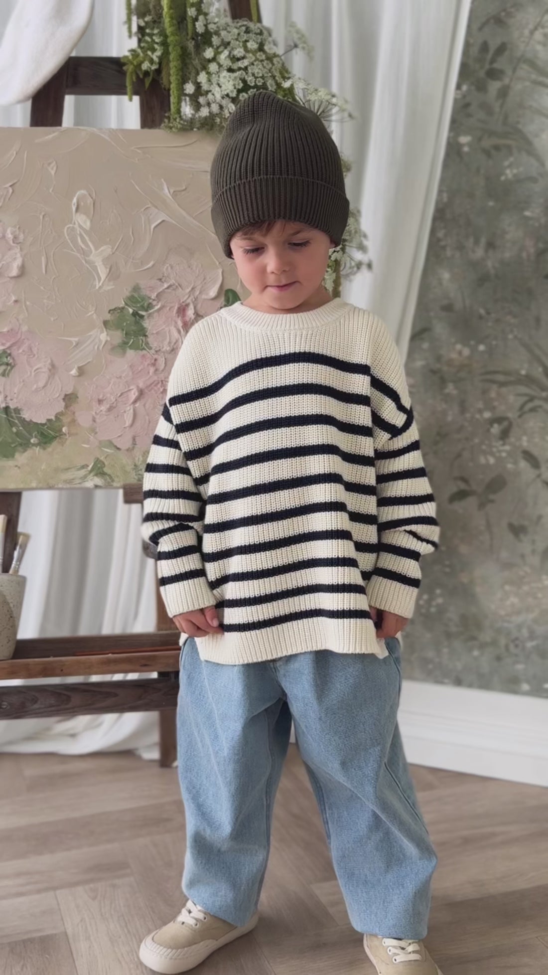 Lawrence Knit Jumper - Lawrence Stripe Cloud/Eclipse Childrens Jumper from Jamie Kay NZ