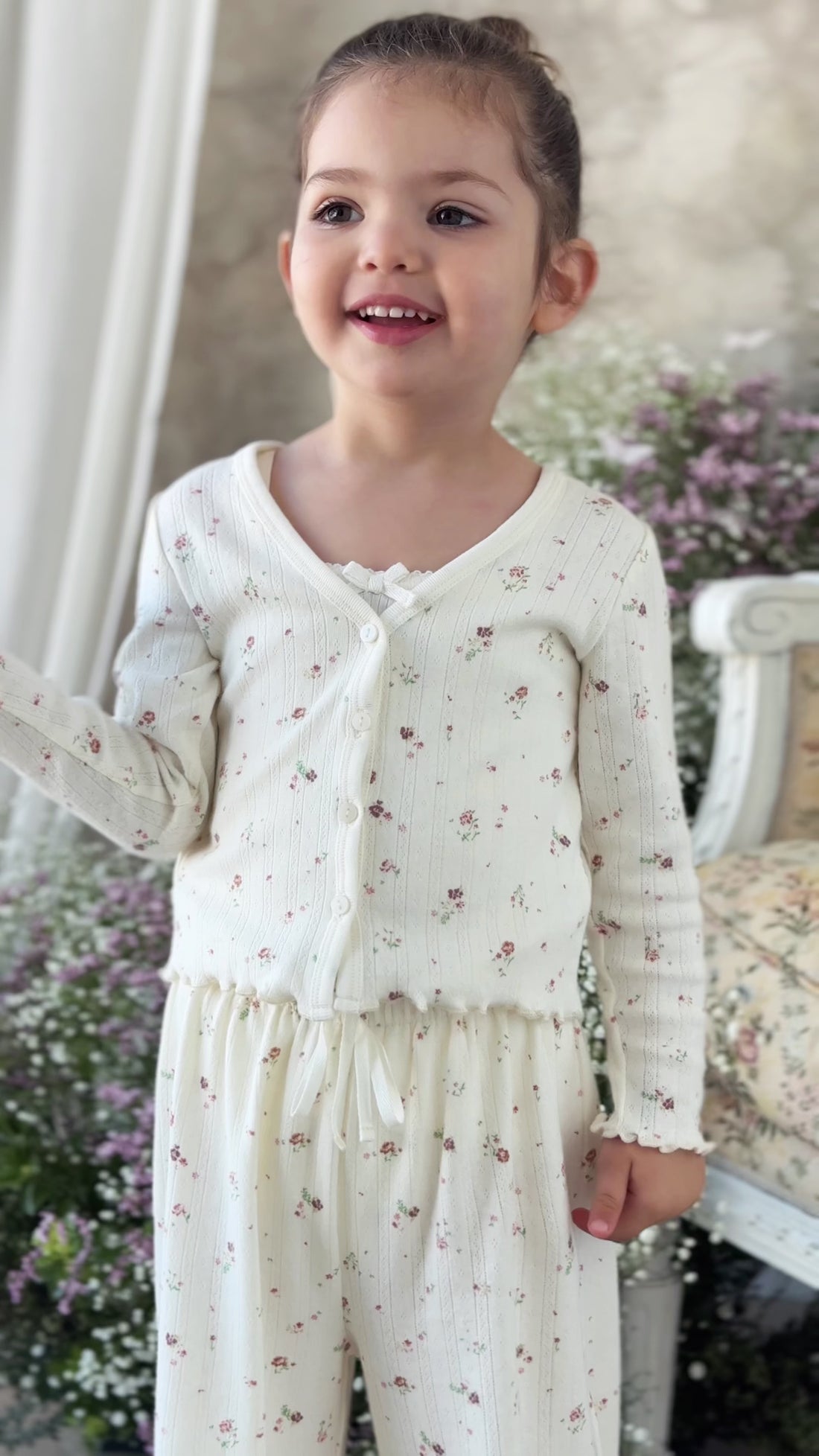 Organic Cotton Pointelle Carine Cardigan - Eloise Egret Childrens Cardigan from Jamie Kay NZ