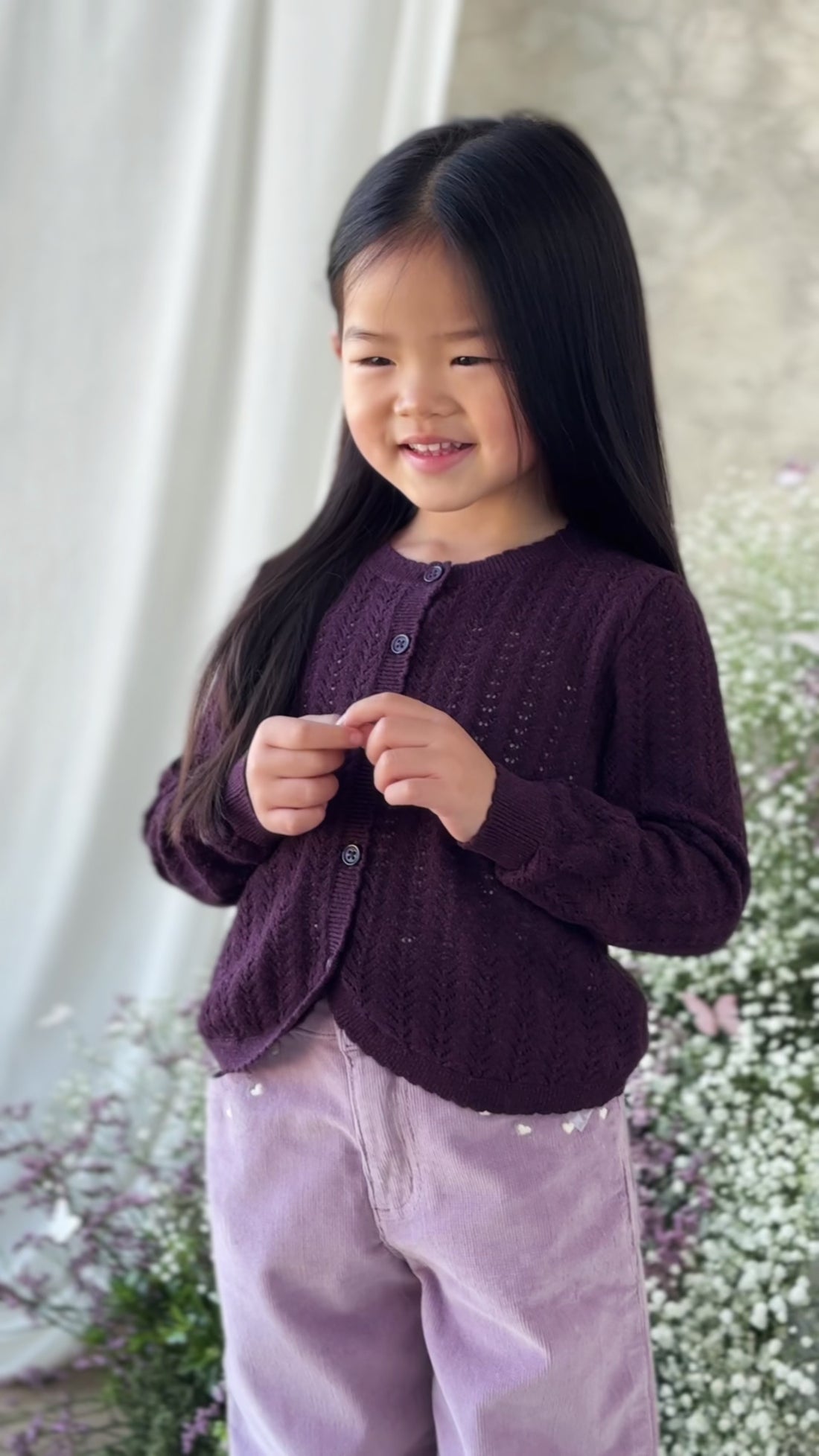 Maxine Knitted Cardigan - Blackcurrant Childrens Cardigan from Jamie Kay NZ