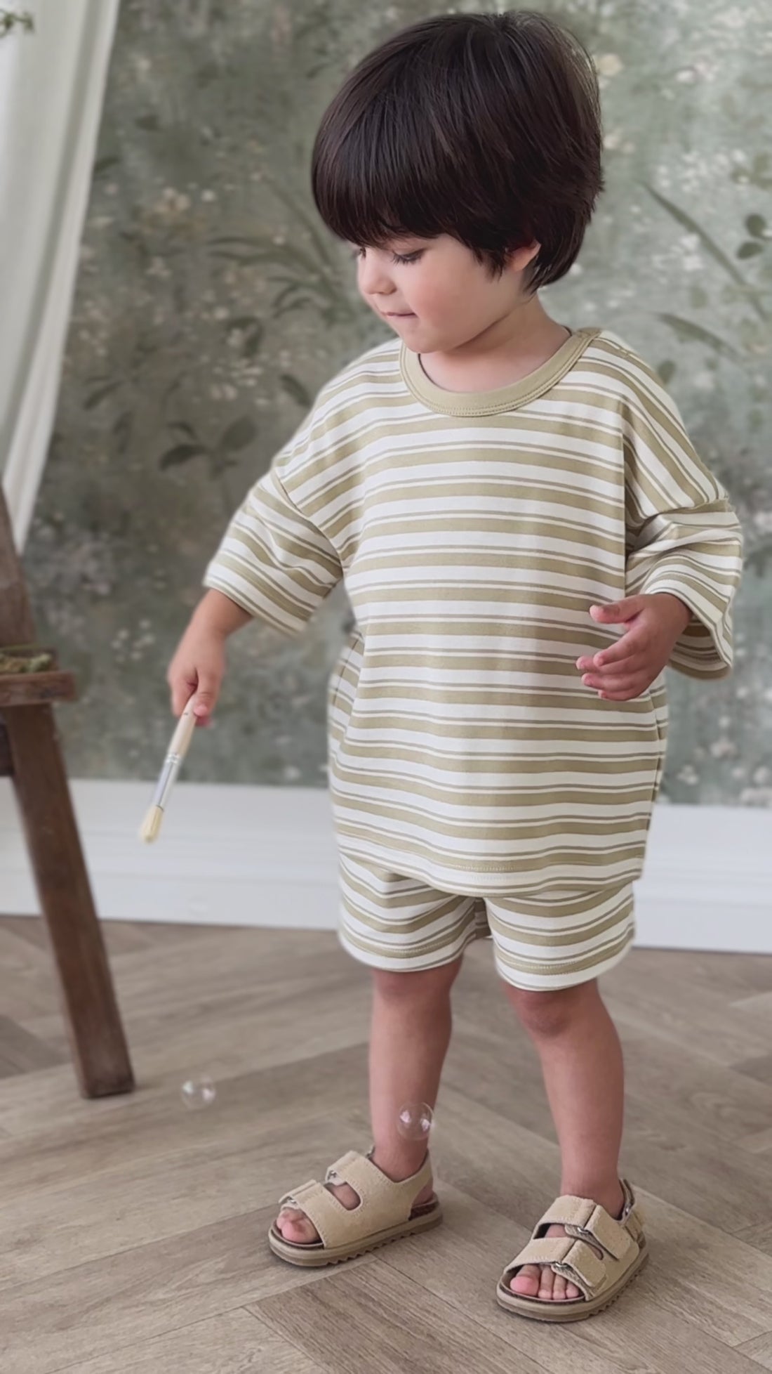 Pima Cotton Wesley Tee - Double Stripe Hay/Cloud Childrens Top from Jamie Kay NZ