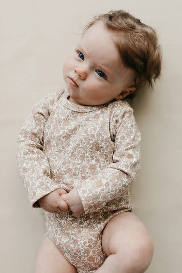 Organic Cotton Long Sleeve Bodysuit - Chloe Floral Tofu Childrens Bodysuit from Jamie Kay NZ