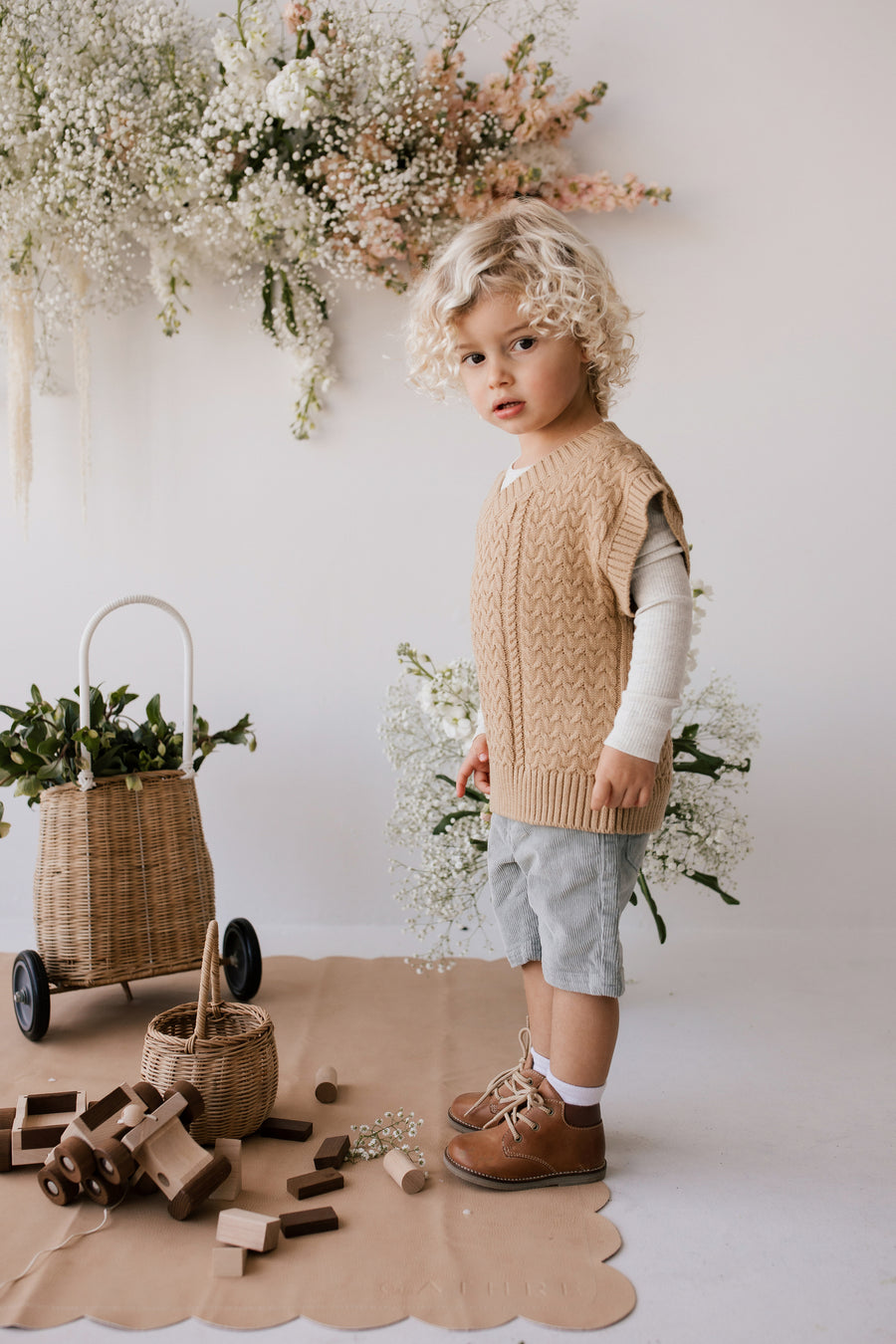 Leo Knitted Vest - Latte Marle Childrens Knitwear from Jamie Kay NZ